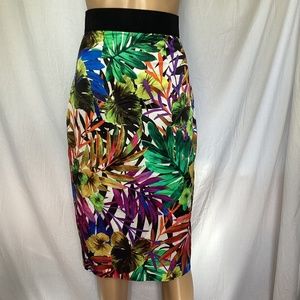 MILLY  bright Palm Leaves Midi  Pencil Skirt S